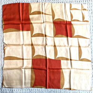 Vintage Silky Square Scarf Mod Red Peach & Gold Abstract Acetate 1970’s Design